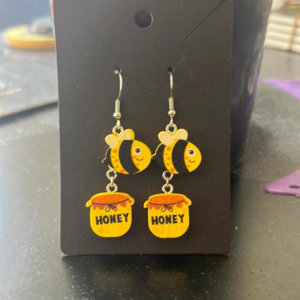 Wooden Honey BeeHoney Pot Earrings